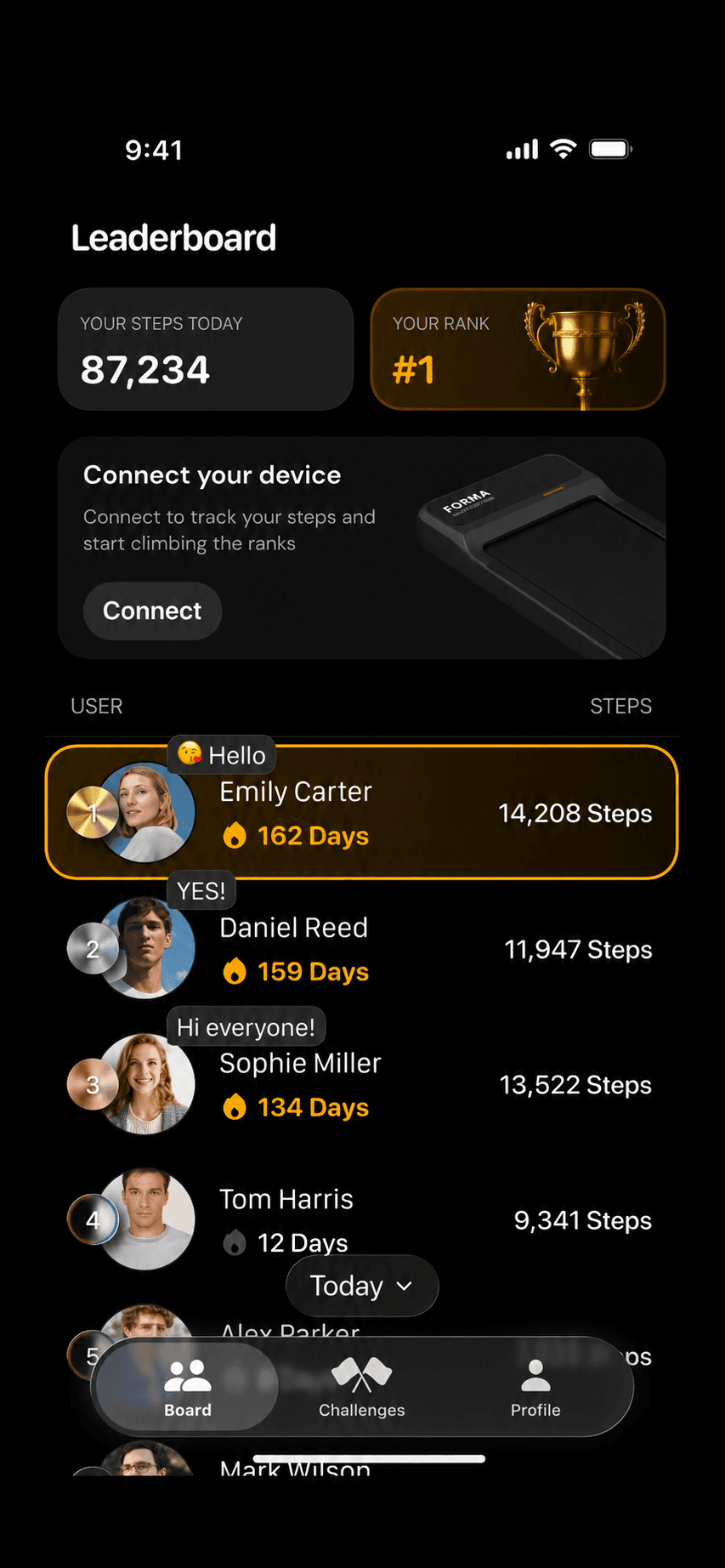 Forma app leaderboard screen