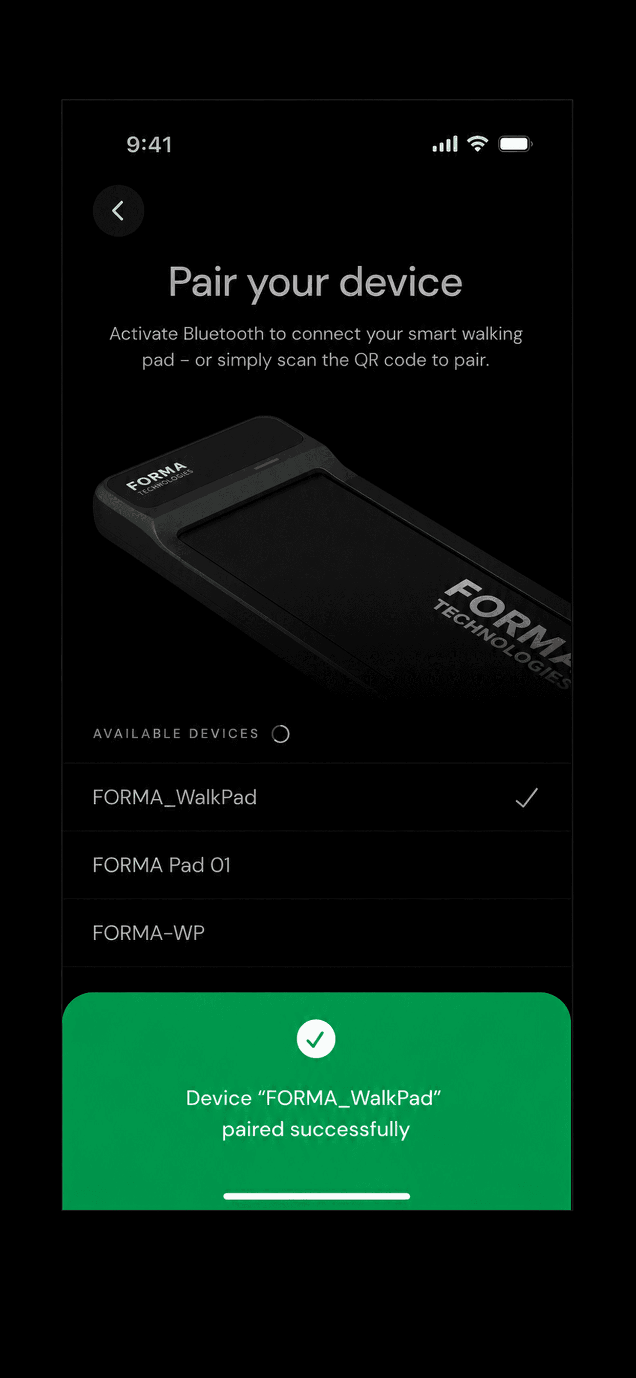 Forma app pairing screen